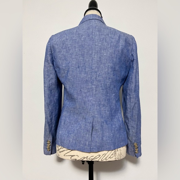 J Crew Size 4 Chambray Schoolboy Blazer Blue Linen. Size 8P label is incorrect. - Picture 5 of 12